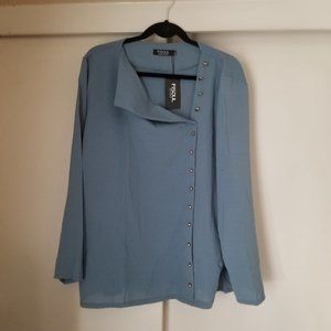 NWT, Long Sleeve Button Detail Blouse, Steel Blue